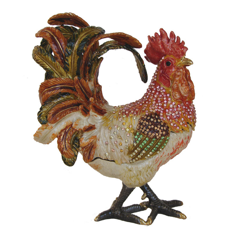 Figurine de coq cloisonné Big Feng Shui Bejeweled, Rouge / blanc / brun