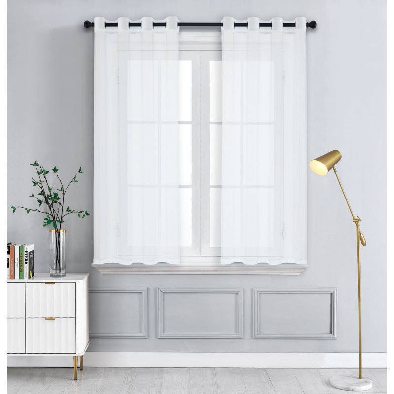 2 panneaux de rideaux semi-transparents avec œillets, L 57 po x L 45 po, Blanc