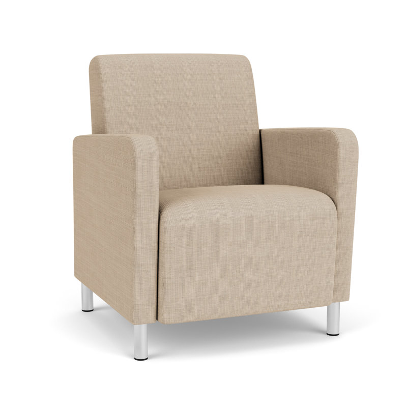 Fauteuil d'invité de réception Ravenna, Acier brossé, Chambray calcaire, Non inclus