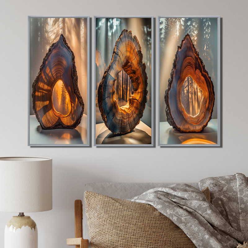 Glissade en bois d'ambre ondulant à travers les bois I - Collection d'art mural Green Forest, Argent argent