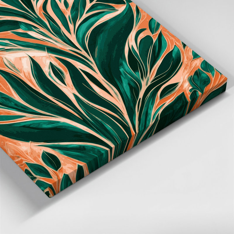 Abstrait, art floral sur toile orange 35, H 32 po x l 32 po