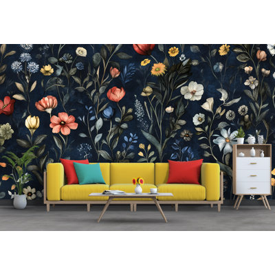 Papier peint floral classique classique rétro - Murale intemporelle avec fleurs et feuillages antiques - Idéal pour les salles à manger, les couloirs ou les coins lecture