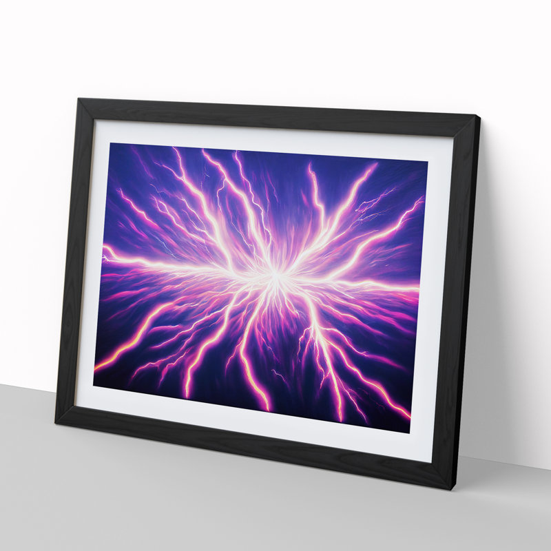 Dazzling Lightning Bolt - Single Picture Frame Print, 46cm H x 64cm W x 2cm D, Black Framed