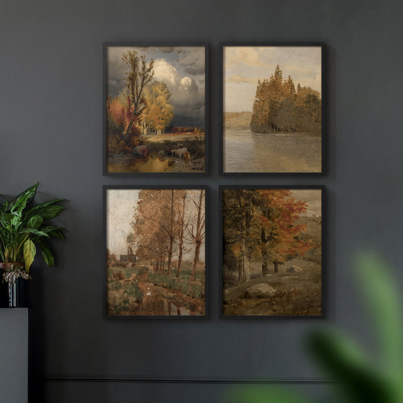 «Vintage Landscape CLXIX», 4 pièces sur papier, H 32 po x l 10 po, Noir