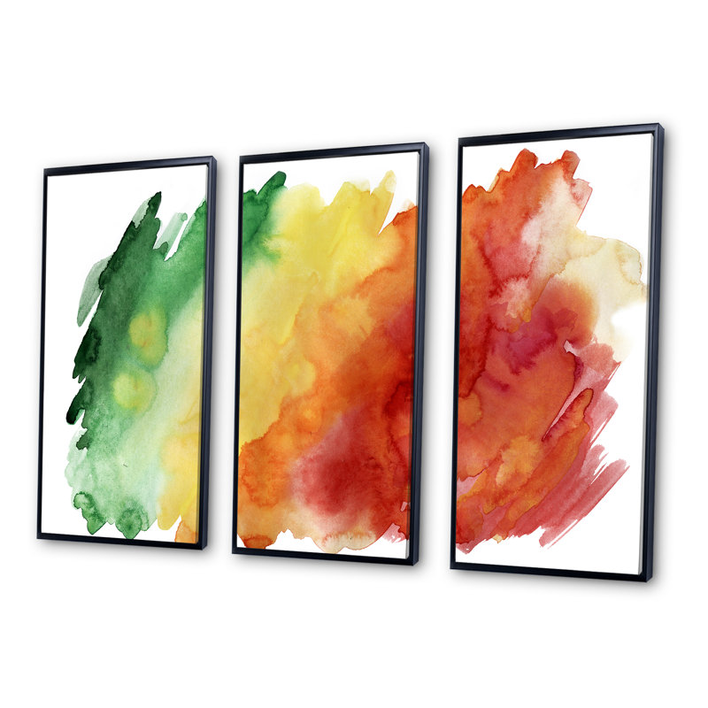 «Color Explosion», ensemble de 3 toiles abstraites encadrées, Cadre noir, L 36 po x H 28 po