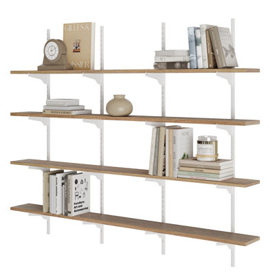 60" X 6" Floating Shelving Unit With Adjustable Brackets, Hanging Shelf For Wall, Living Room & Office Shelf, Real Wood Shelf For Room, Wall Mounted, Farmhouse And Boho Decor, Burnt, 4 Tier