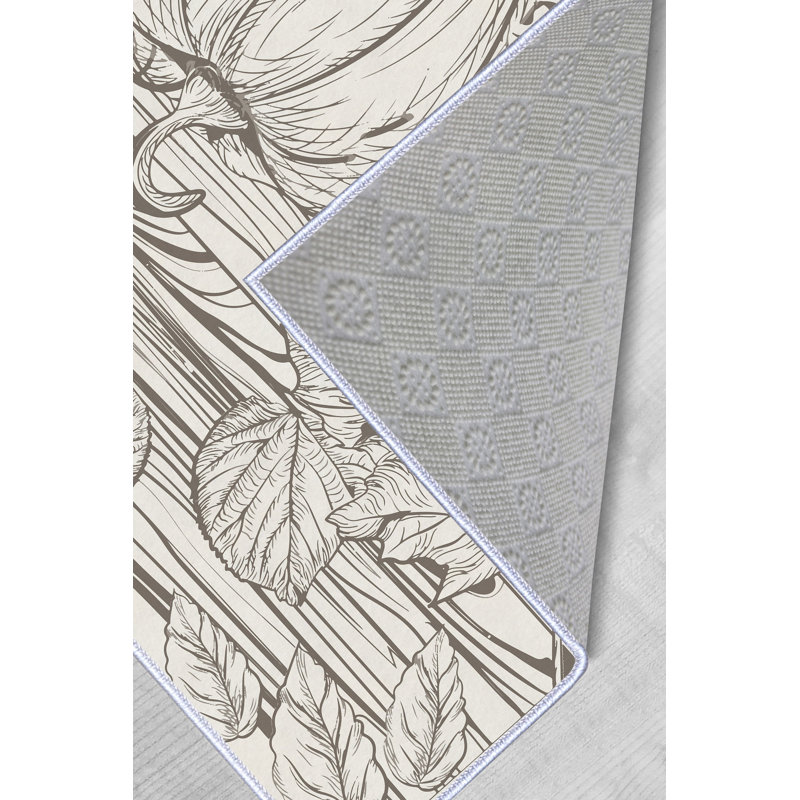 Tapis gris / blanc en polyester tissé à la machine, Rectangle 1 pi 8 po x 2 pi 7 po