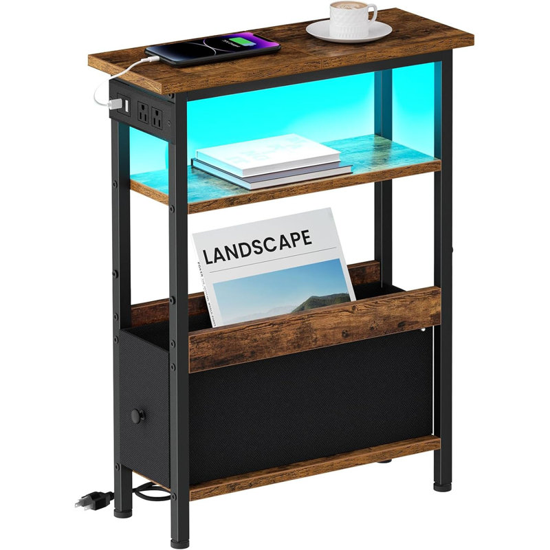 Table d'appoint étroite avec station de charge et lumière DEL