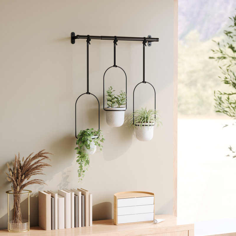 Triflora Hanging Planter, Adjustable Ropes with Rod – Set of 3, Black, 106.8H x 63W x 15D