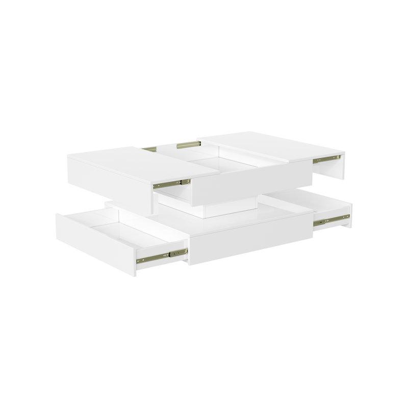 Pedestal Coffee Table with Storage, White
