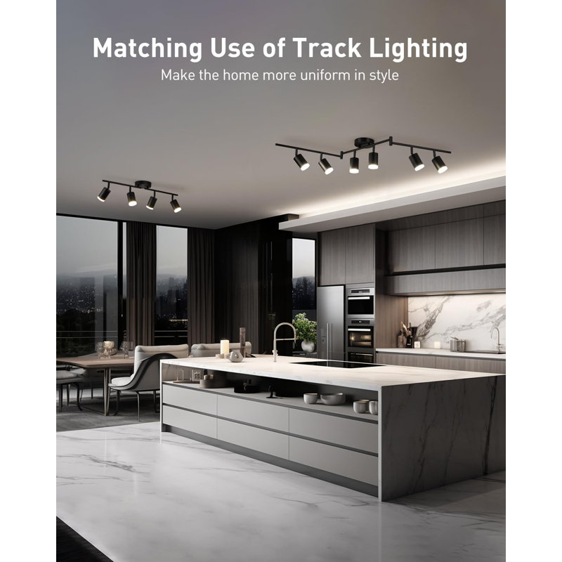 6 Light Black Track Lighting Kit, Modern LED Track Lighting Fixtures Ceiling, Flexibly Rotatable LED Light Head With Acrylic Ring, Kitchen Ceiling Track Light (GU10, Bulbs Not Included)