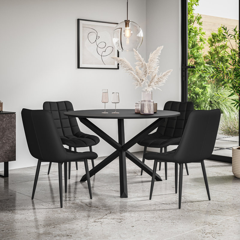 Darcus 4 - Person Dining Set, Black/Black/Black