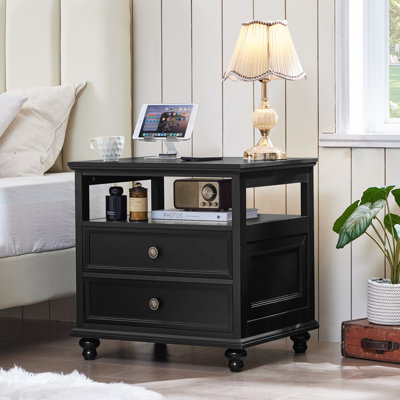 Farmhouse Nightstand, 24" Wide End Table With 2 Drawers, Dresser For Bedroom, Bed Side Table Chest Of Drawers Cabinet,Wood Night Stand For Living Room, Closet