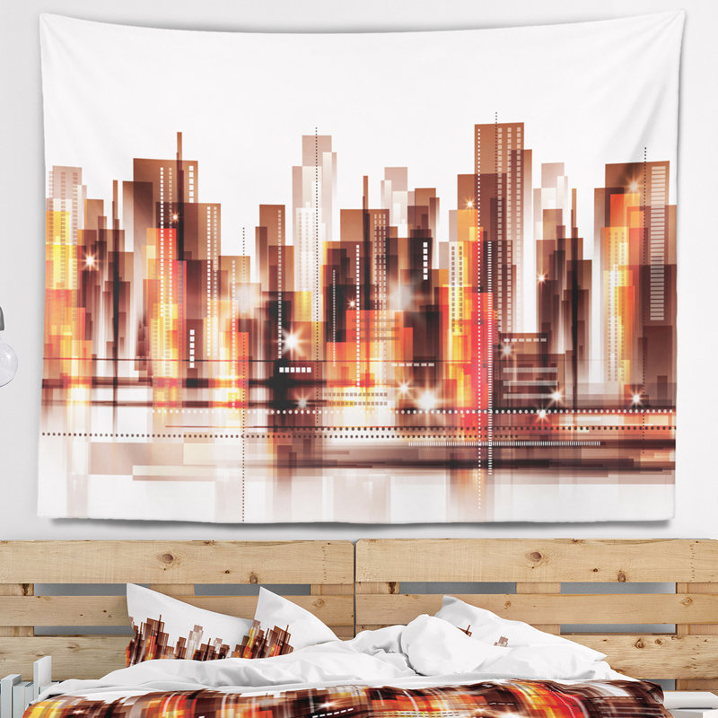 Tapisserie d'horizon de brown city Cityscape, H 32 po x l 39 po