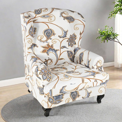 Wing Chair Slipcovers Printed Wingback Chair Covers 2 Pieces Wingback Armchair Slipcover Stretch Chair Slip Covers Washable Armchair Protector Cover For Living Room And Bedroom