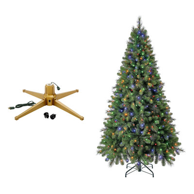 Red Barrel Studio® Rotating Tree Stand Base with Cascade Quick Set 7-Ft Pre-Lit Tree