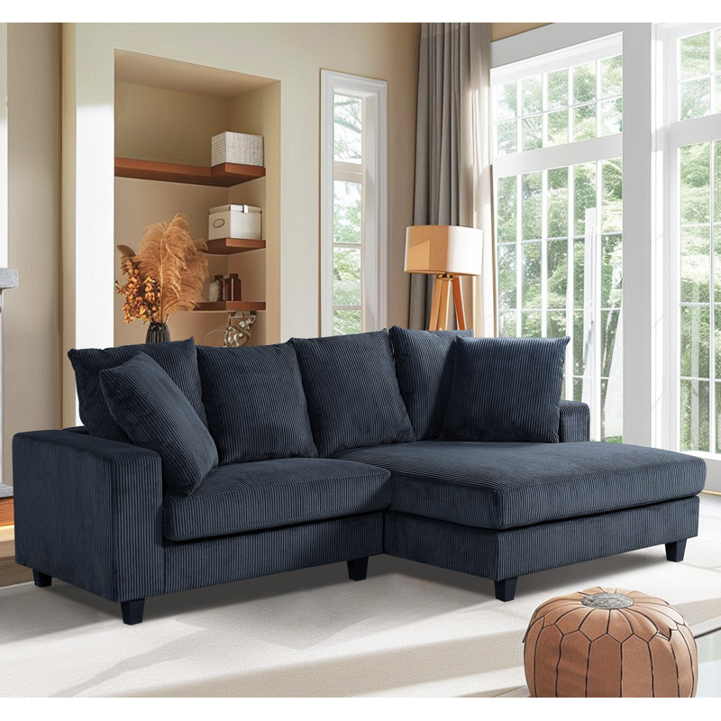 Amiin Corduroy L-Shaped Sectional, Dark Gray Corduroy, Right Hand Facing