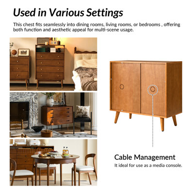Anita Mid-Century Modern 2-Door Solid Wood Accent Cabinet With Adjustable Shelves And Cable Management