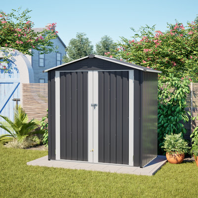 6 FT x 4 FT Rectangular Metal Storage Shed with Lockable Door, Black
