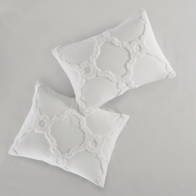 Pacey Off-White Tufted 100% Cotton Chenille 3-Piece Full/Queen Duvet Cover Set, Full/Queen Comforter + 2 Standard Shams
