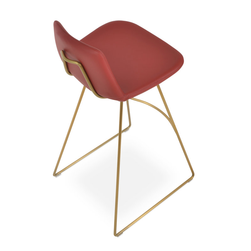 Tabouret de bar et de comptoir Pera HB, Rouge, Or, Tabouret de comptoir (assise de 24 po de hauteur)