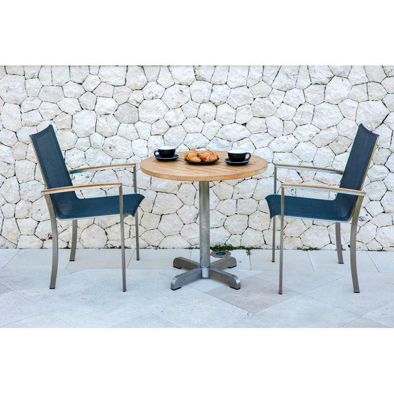 Avanti Teak Stainless Steel Outdoor Round Pedestal Table, 30" W