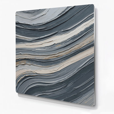 Horizontal Striped Stone Light Gray Black Metal Wall Art