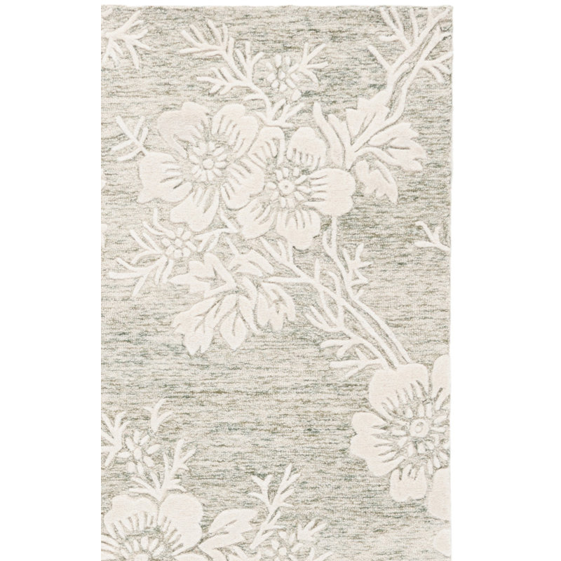 Glamour 151 Hand Tufted Wool/Cotton/Viscose Floral Rug in Green/Ivory, Rectangle 4' x 6'