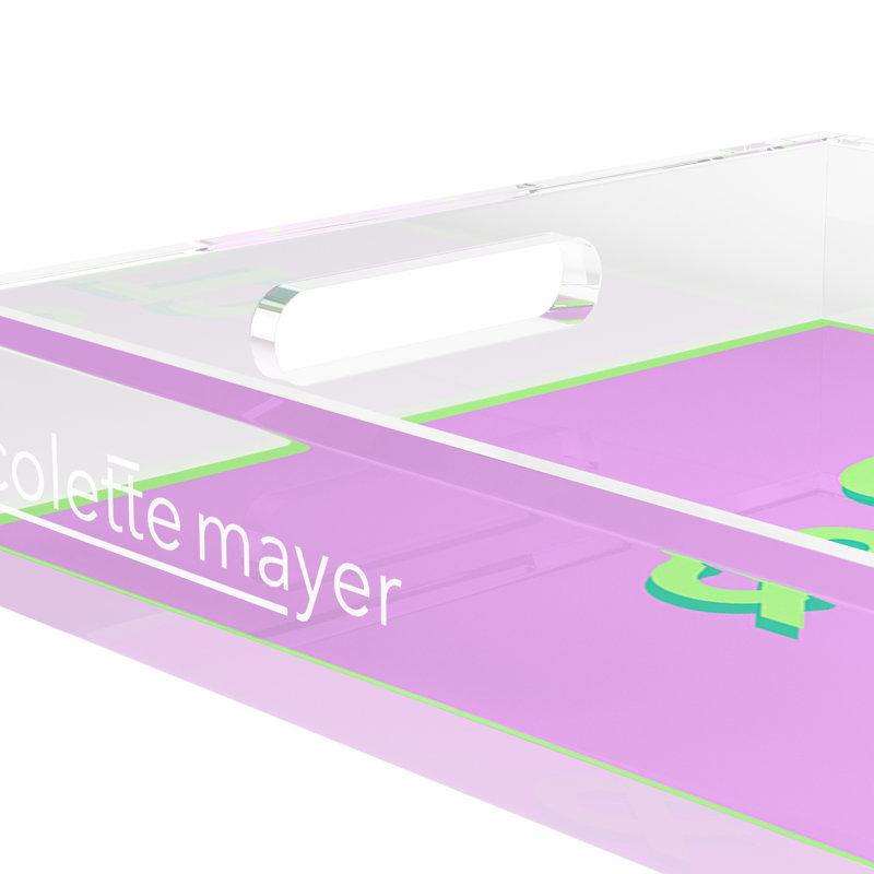 Abstract Decorative Tray, 2" H x 22.5" W x 14.5" D, Lime/Lilac
