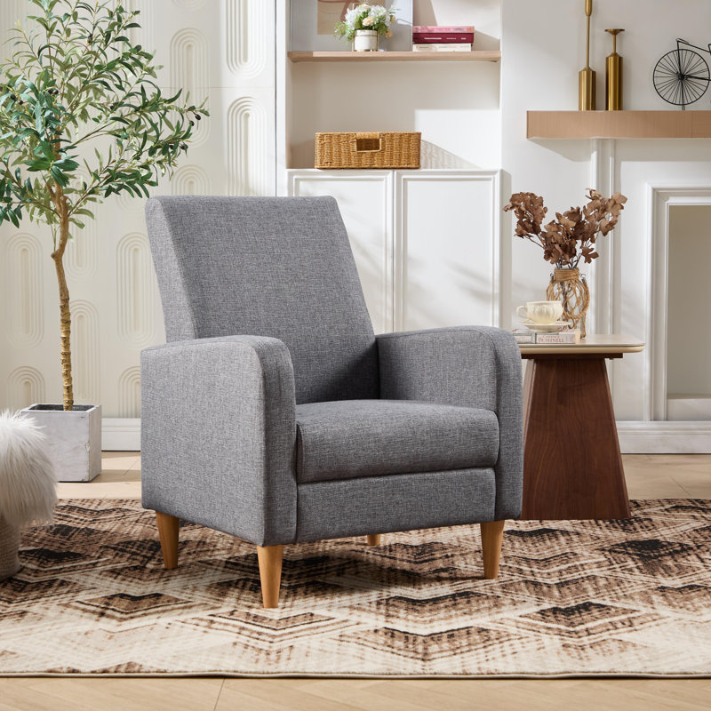 68cm Wide Modern Fabric Armchair with Wooden Legs and Soft Upholstered Seat (Set of 2), Light Grey