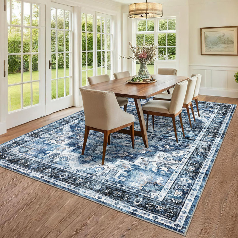 Abstract Machine Printed 120cm X 170cm Area Rug, Blue/Brown, Rectangle 120 x 170 cm