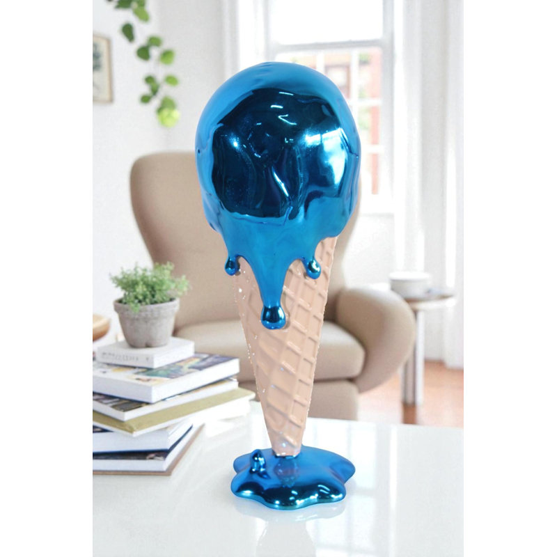 Statue Nifao en résine crème glacée cône bleu dégoulinant de style Pop Art 5 po x 5 po x H 14 po