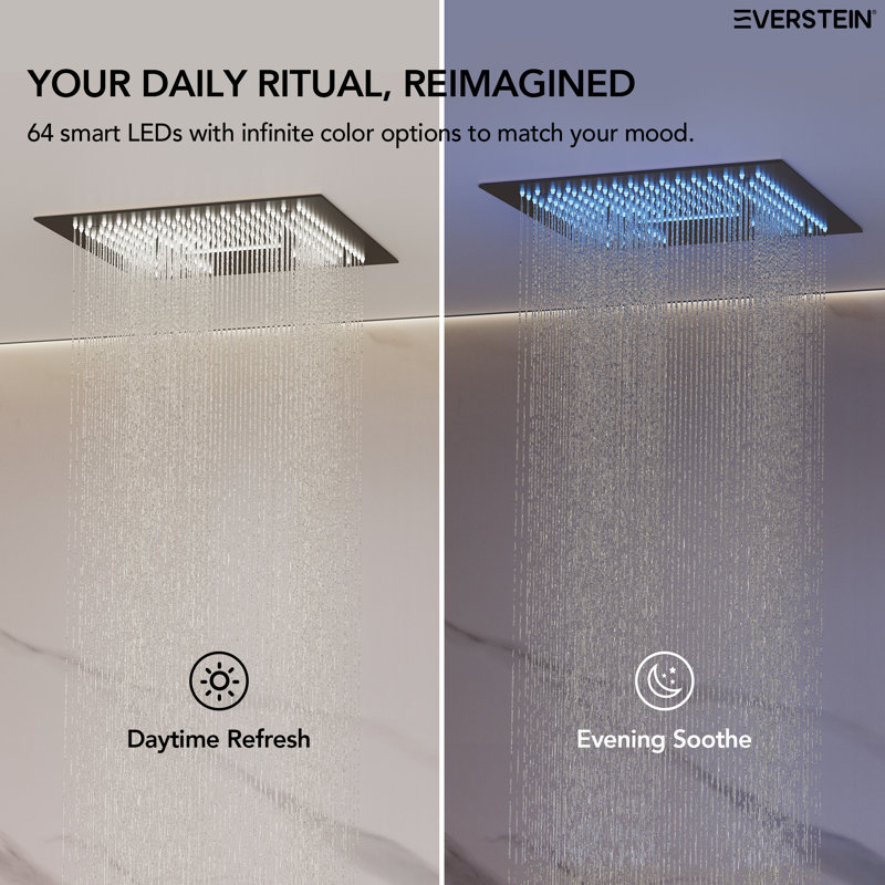 Thermostatic Digital Display Shower System, Ceiling Mount 2-Function 16" LED Rainfall Shower Head with Handheld Spray