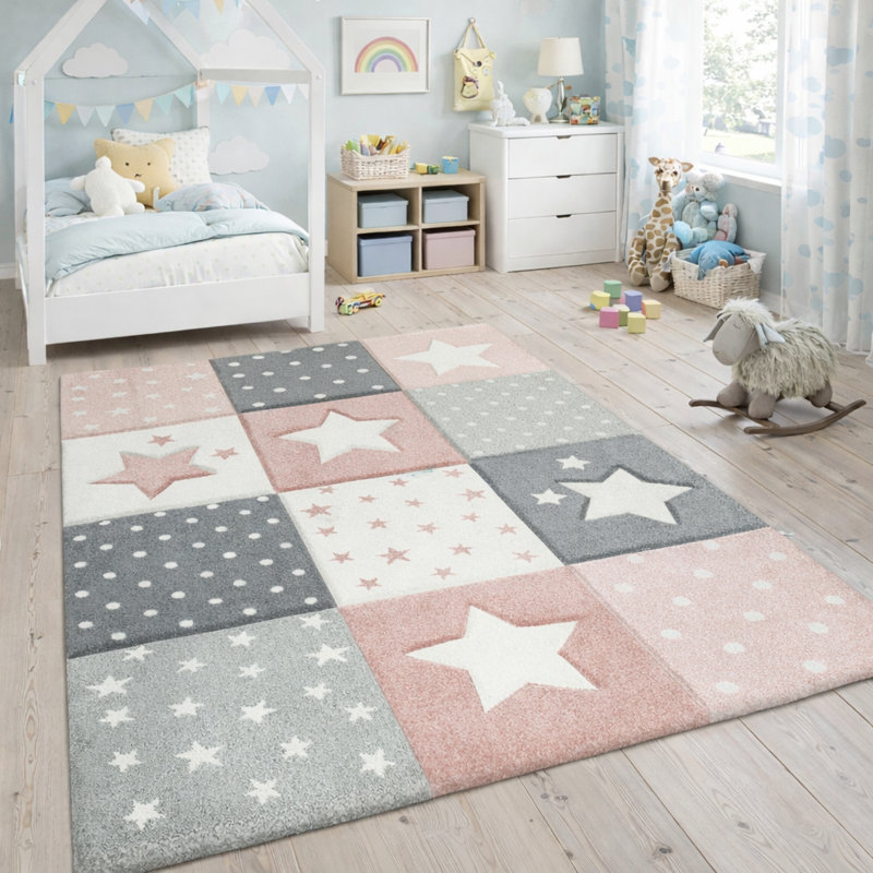 Tapis en polypropylène tissé à la machine Avenelle, Rectangle 4 pi 7 po x 6 pi 7 po, Blanc / gris / rose 