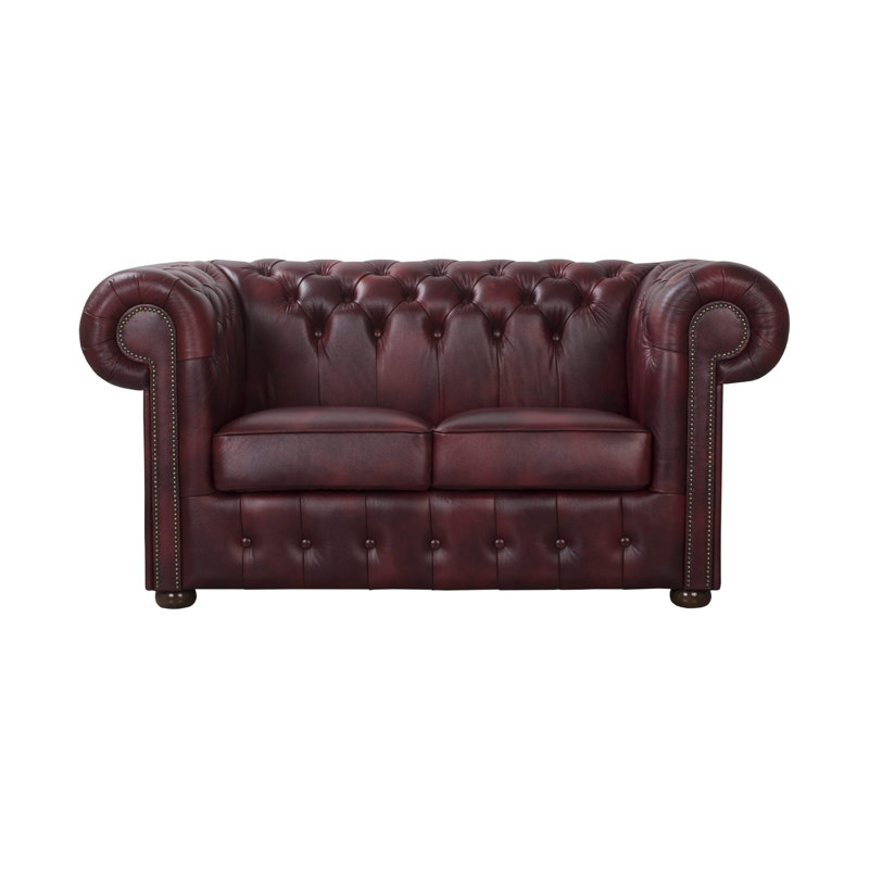 Tamico 2 Seater Genuine Leather Loveseat, Cherry, 80cm H x 160cm W x 90cm D