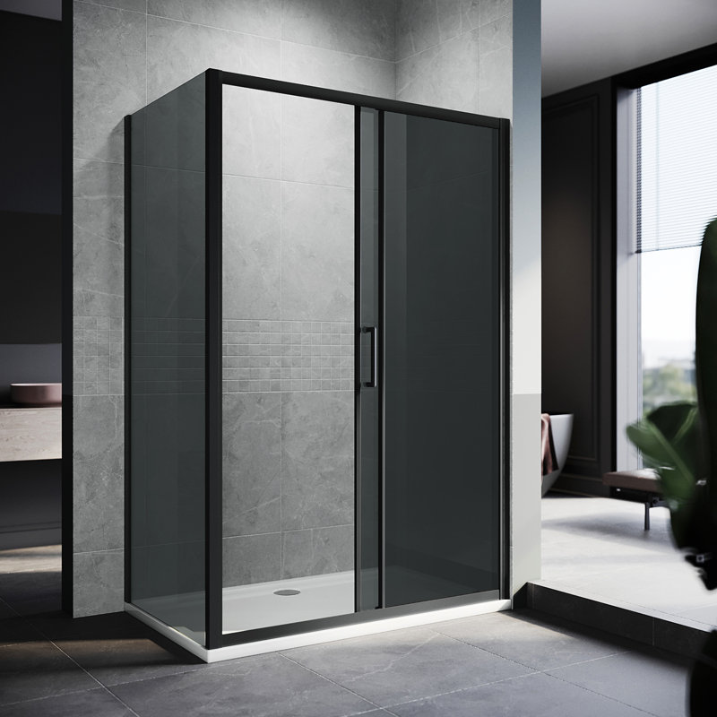 190*120*0.8cm, Safety Aluminum Framed Single-Sided Self-Cleaning Glass Shower Door with Side Panels, Black.