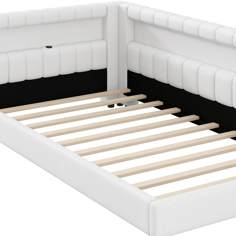 Lit plateforme rembourré moderne avec bande lumineuse DEL intégrée et ports de chargement USB pratiques pour la chambre
