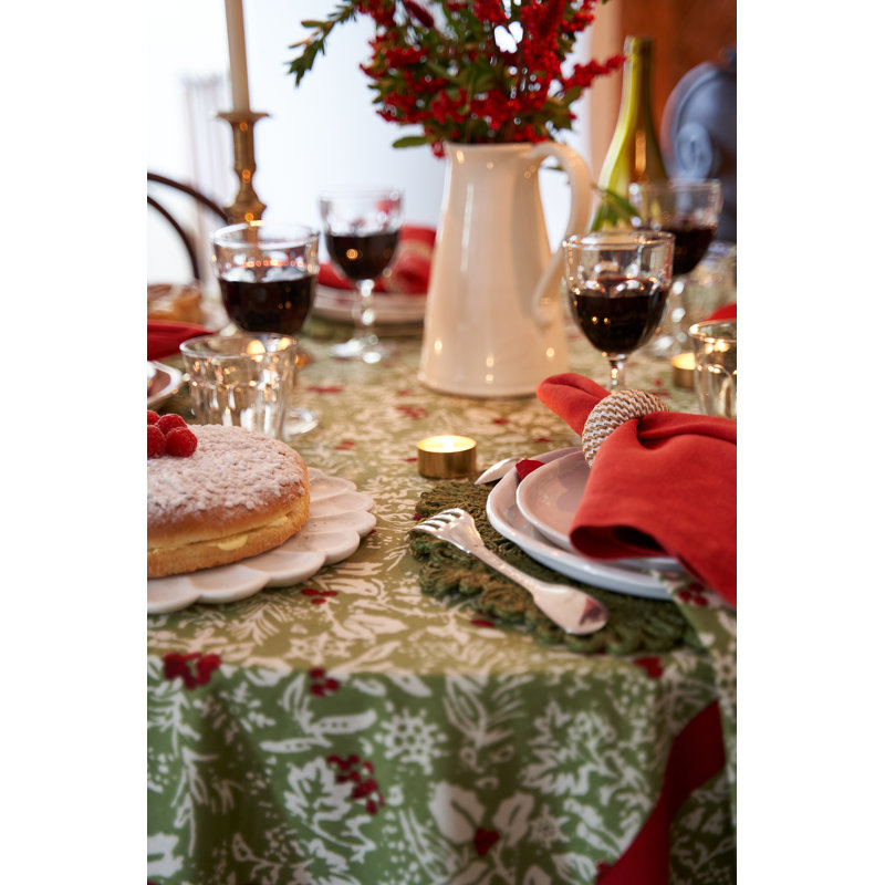 Baies De Houx Handmade Floral Tablecloth, 90" Square