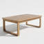 Table basse d'extérieur rectangulaire avec pieds incurvés, fabrication en bois massif durable et résistant aux intempéries, design minimaliste moderne