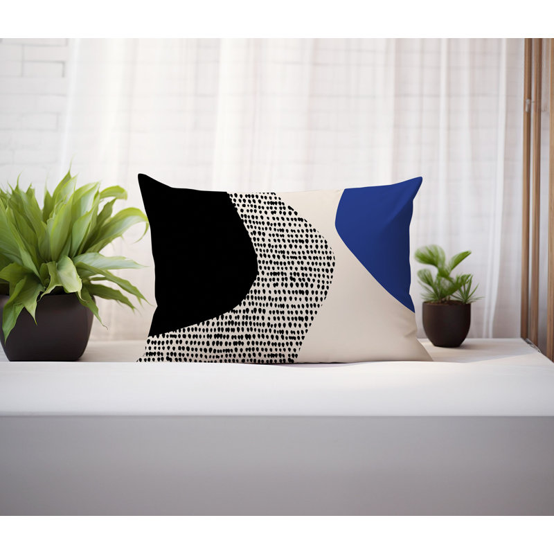 Coussin lombaire réversible intérieur / extérieur Vikka, H 14 po x l 20 po, Bleu marine / noir / blanc cassé