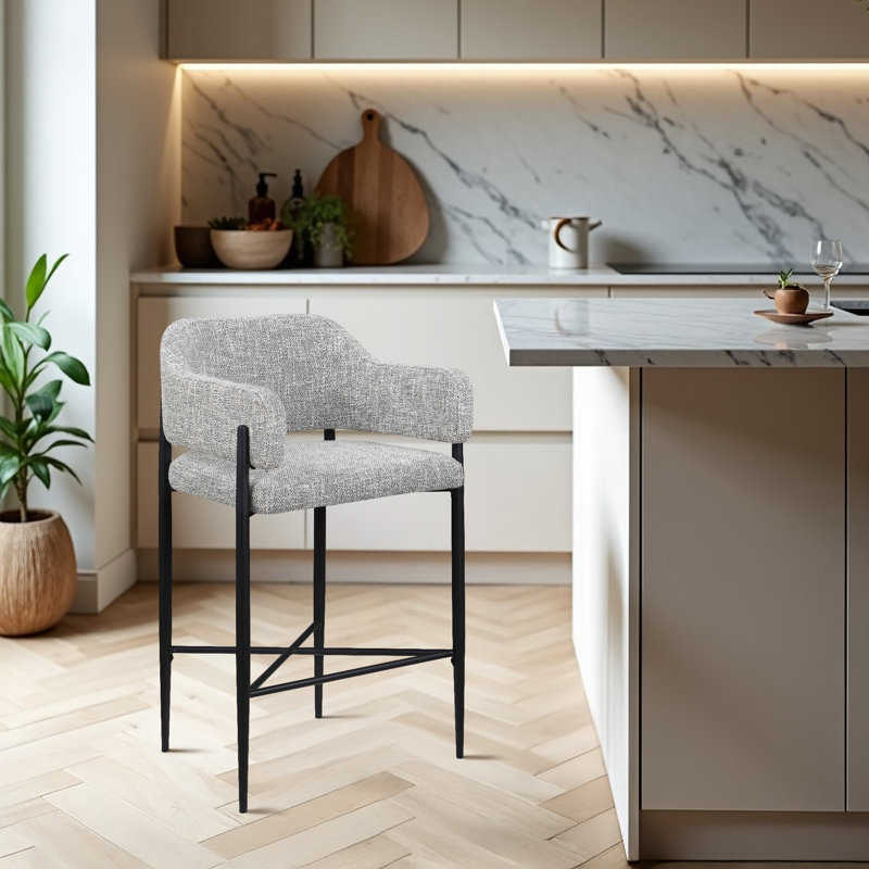 Sylas Fabric Counter Stool, Grey Polyester Fabric