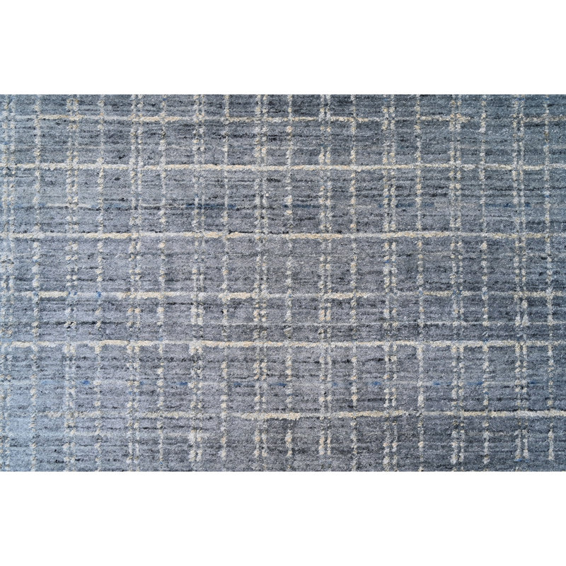 Hand Knotted Geometric Area Rug in Blue/White, Rectangle 10' x 14'
