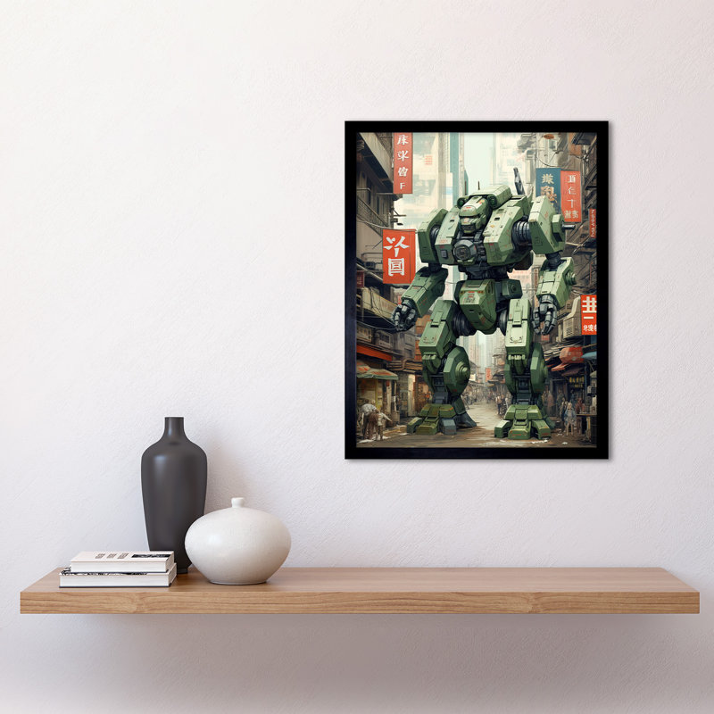 Mecha Robot In City Street Anime - Single Picture Frame Print