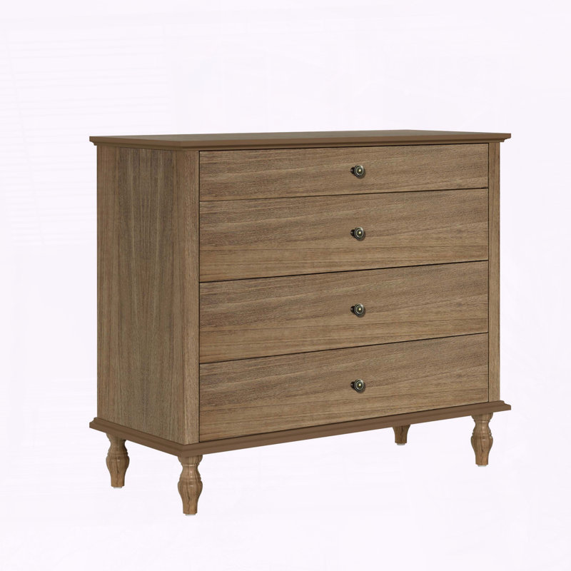 Grande commode à 4 tiroirs avec pied en bois massif, Naturel