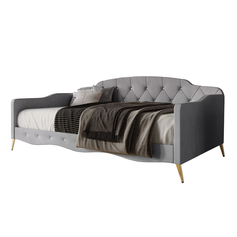 Arwilla Twin Size Daybed in Velvet, Silver Gray Velvet