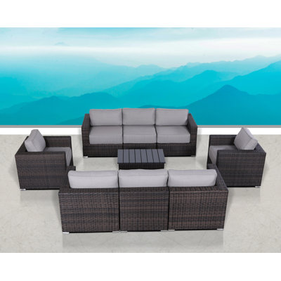 High-Density Polyethylene Wicker Fully Assembled 8 Person Seating Group with Cushions