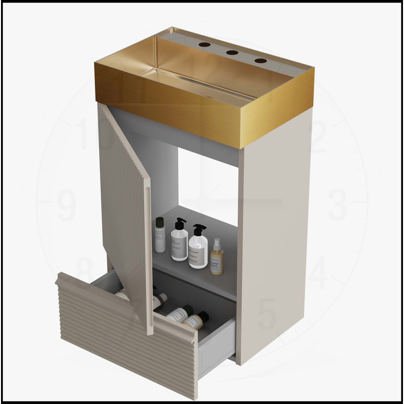 Meuble-lavabo moderne avec lavabo et rangement intégrés, Gris, H 32,7 po x l 20,09 po x P 13,79 po