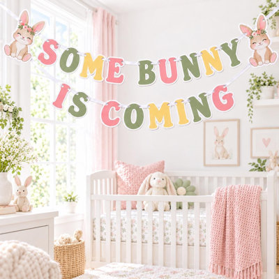 Some Bunny Is Coming Baby Shower Banner, Cardstock Bunny Garland
