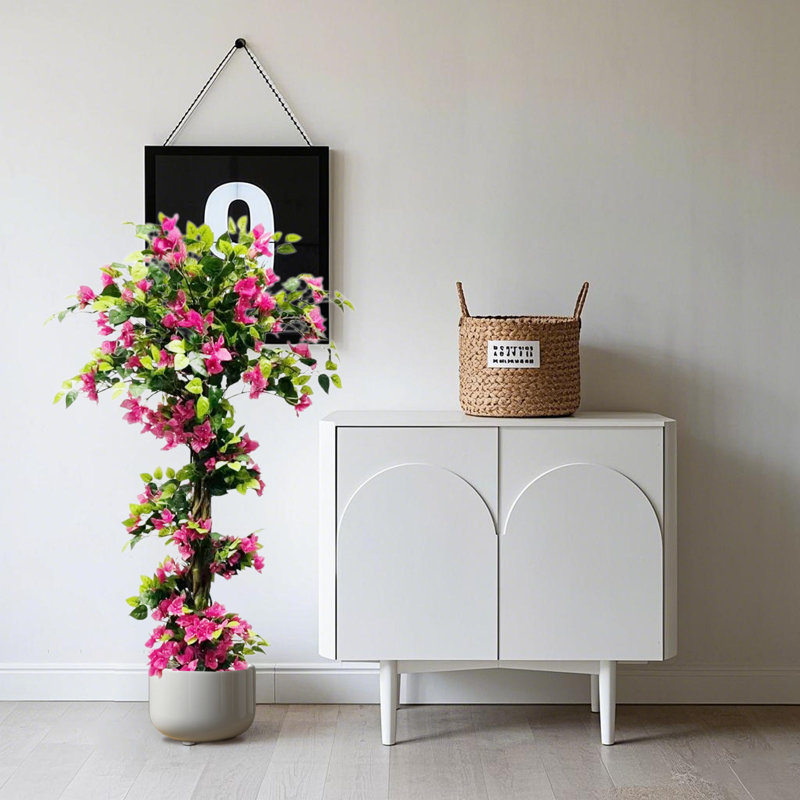 Bougainvilliers artificiels, faux arbre de bougainvillier avec pot en plastique noir, H 64,96 po x l 7,87 po x P 7,87 po