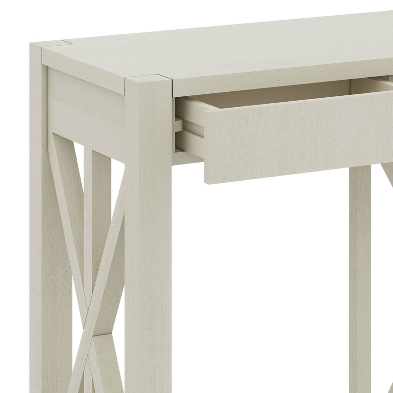 60'' Acacia Veneer Console Table With 4 Drawers, X-Design Entryway Table With Open Bottom Storage, Solid Acacia Legs, Beige